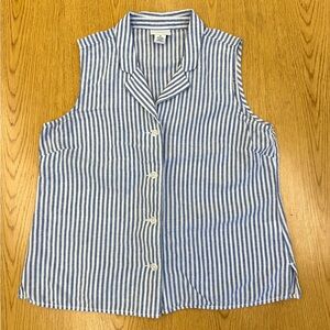 Liz Claiborne Linen Cotton Blue and White Striped Sleeveless Button Down Size M